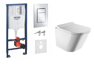 ZESTAW WC 6w1 - stelaż podtynkowy GROHE RAPID + Miska WC podwieszana OMNIRES FONTANA  bezkołnierzowa z deską 