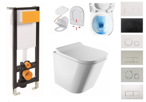 ZESTAW WC 6w1 - stelaż podtynkowy ECO-BOX SLIM 35 cm + miska toaletowa bezkołnierzowa OMNIRES FONTANA
