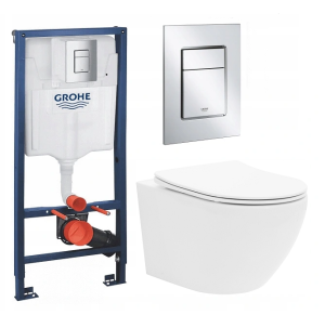 ZESTAW WC 6w1 - stelaż podtynkowy GROHE RAPID + Muszla wisząca REA CARLO MINI FLAT+ deska wolnoopadająca 