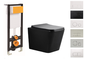 ZESTAW WC 6w1 - stelaż podtynkowy ECO-BOX SLIM 35 cm + miska toaletowa bezkołnierzowa LIVORNO CZARNA 