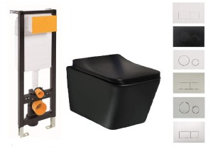 ZESTAW WC 6w1 - stelaż podtynkowy ECO-BOX SLIM 35 cm + miska toaletowa bezkołnierzowa TINOS CZARNA 