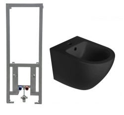 ZESTAW 3w1 - stelaż podtynkowy do bidetu + bidet  podwieszany DELOS BLACK + MATA 