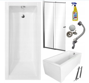 BESCO wanna prostokątna 160x70+obudowa+parawan przesuwny+syfon 