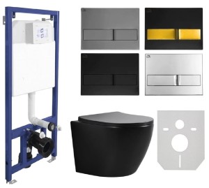 ZESTAW WC 6w1 - stelaż podtynkowy SLIM 10cm + miska bezkołnierzowa FERRARA CZARNA