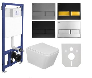 ZESTAW WC 6w1 - stelaż podtynkowy SLIM 10cm + miska bezkołnierzowa KVADRATO SPŁUKIWANIE  WIROWE