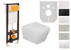ZESTAW WC 6w1 - stelaż podtynkowy ECO-BOX SLIM 35 cm + miska bezkołnierzowa KVADRATO, spłukiwanie wirowe