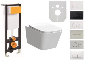 ZESTAW WC 6w1 - stelaż podtynkowy ECO-BOX SLIM 35 cm + miska toaletowa bezkołnierzowa TINOS