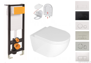 ZESTAW WC 6w1 - stelaż podtynkowy ECO-BOX SLIM 35 cm + miska toaletowa bezkołnierzowa DESNA  spłukiwanie wirowe