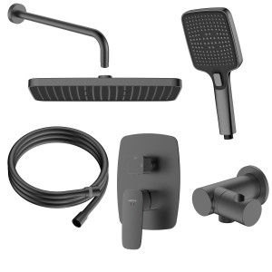 Zestaw prysznicowy podtynkowy QANIX GUN METAL Bateria podtynkowa dwufunkcyjna, deszczownica