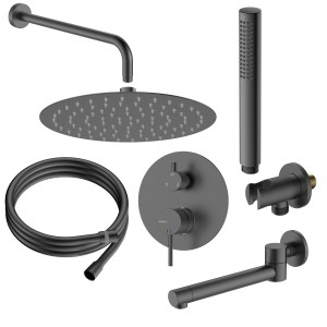 Zestaw prysznicowy podtynkowy ULTIMATE GUN METAL Bateria podtynkowa trzyfunkcyjna, wylewka wannowa, deszczownica