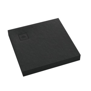 Schedline Brodzik akrylowy zintegrowany z nośnikiem Stabilsound Plus® oraz obudową akrylową przeciągniętą do podłogi NonLimits Black Stone 80x80x12 cm, kwadratowy, Gwarancja 10 lat