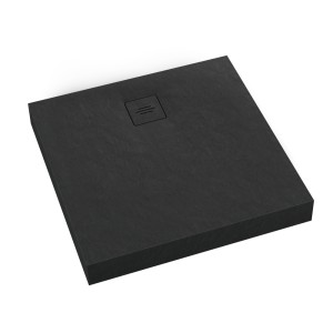 Schedline Brodzik akrylowy zintegrowany z nośnikiem Stabilsound Plus® oraz obudową akrylową przeciągniętą do podłogi NonLimits Black Stone 80x80x12 cm, kwadratowy, Gwarancja 10 lat