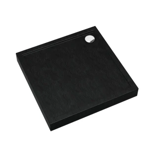 Schedline Brodzik akrylowy zintegrowany z nośnikiem Stabilsound Plus® oraz obudową akrylową przeciągniętą do podłogi Cameron Black Stone 90x90x12 cm, kwadratowy, Gwarancja 10 lat