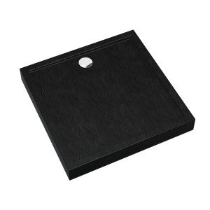 Schedline Brodzik akrylowy zintegrowany z nośnikiem Stabilsound Plus® oraz obudową akrylową przeciągniętą do podłogi Cameron Black Stone 80x80x12 cm, kwadratowy, Gwarancja 10 lat