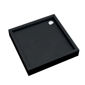 Schedline Brodzik akrylowy zintegrowany z nośnikiem Stabilsound Plus® oraz obudową akrylową przeciągniętą do podłogi Favory Plus Black Stone 80x80x16 cm, kwadratowy, Gwarancja 10 lat
