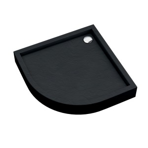 Schedline Brodzik akrylowy zintegrowany z nośnikiem Stabilsound Plus® oraz obudową akrylową przeciągniętą do podłogi Favory Plus Black Stone 90x90x16 cm R55, półokrągły, Gwarancja 10 lat