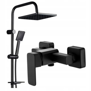 ZESTAW PRYSZNICOWY DESZCZOWNICA KOLUMNA NATRYSKOWA CZARNA BATERIA CARO