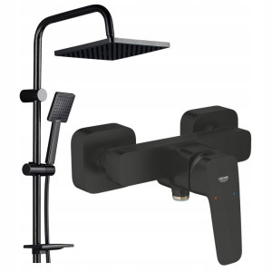 ZESTAW PRYSZNICOWY DESZCZOWNICA KOLUMNA CZARNA BATERIA GROHE CUBEO BLACK