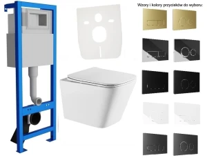 Stelaż podtynkowy slim 40cm z misą bezkołnierzową Kvadrato Cycelon, wirowa - przyciski do wyboru 