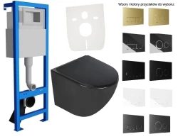 Stelaż podtynkowy slim 40cm z misą bezkołnierzową Delos, czarna półmat - przyciski do wyboru