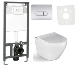 ZESTAW WC 6w1 - stelaż podtynkowy K-50 SLIM + przycisk chrom + Muszla wisząca DESNA SLIM
