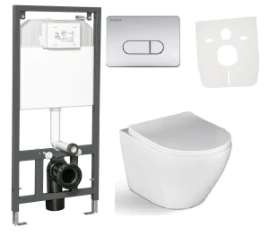 ZESTAW WC 6w1 - stelaż podtynkowy K-50 SLIM + przycisk chrom + Muszla wisząca DESNA SLIM