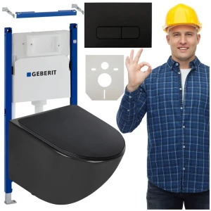 Stelaż Podtynkowy do WC GEBERIT Muszla Wisząca Czarna DELOS Czarny Przycisk 
